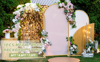 3-Pack Golden Metal Photo Backdrop Arch Set (7.2/6.6/6ft), Wedding Ceremony Party Frame for Birthday