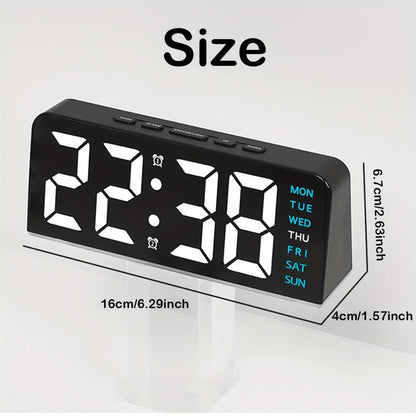 Purple-Accent LED Desk Alarm Clock with Time, Weekday and Date Display, Four Brightness Levels and USB Power