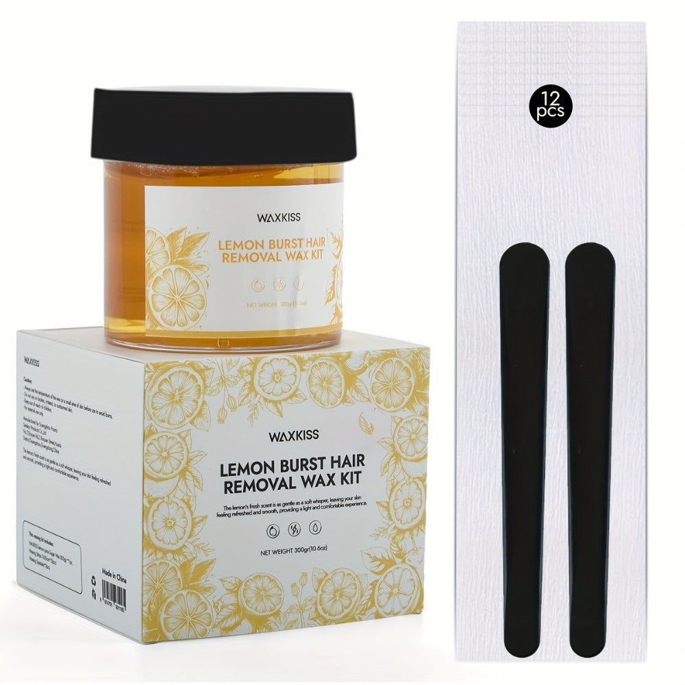 Sugar Wax Hair Removal Kit 300g – Gentle Soft Wax with Strips & Sticks for Body Hair Removal, Lemon or Activated Carbon Formula