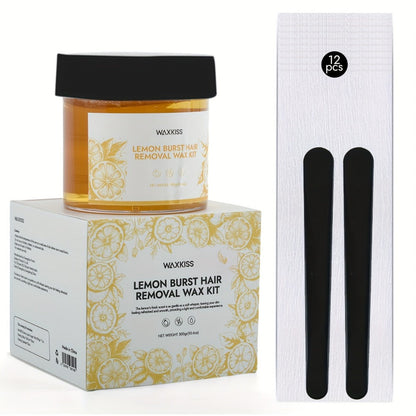 Sugar Wax Hair Removal Kit 300g – Gentle Soft Wax with Strips & Sticks for Body Hair Removal, Lemon or Activated Carbon Formula
