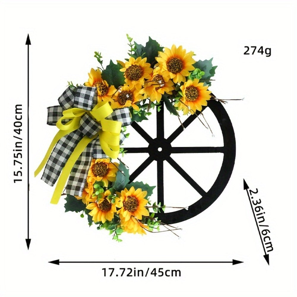 Sunflower Bow Wreath for Front Door - Handcrafted Thanksgiving Wreath with Natural Look, Fall Seasonal Home Decor