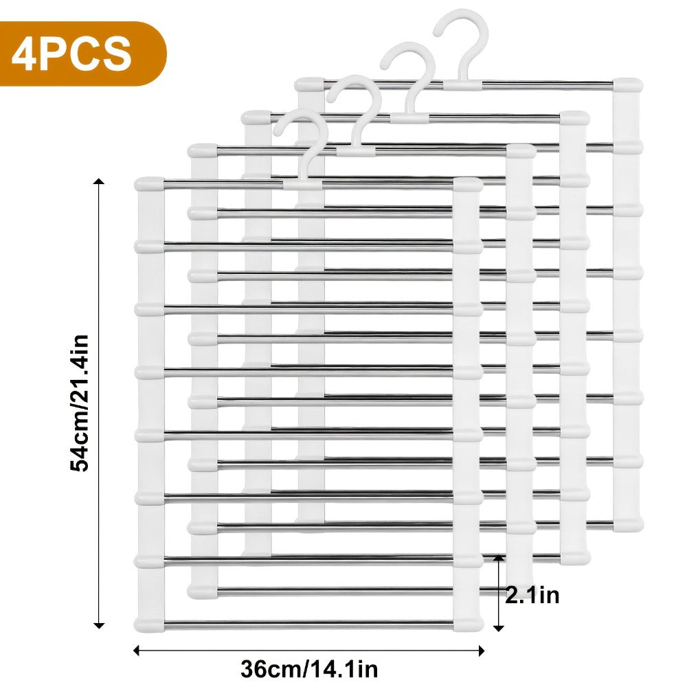 Pants Hangers Foldable Multi-Layer Stainless Steel | Non-Slip Space Saving Closet Organizer for Jeans Leggings Scarves Trousers | 4 or 8