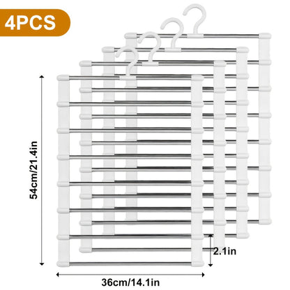 Pants Hangers Foldable Multi-Layer Stainless Steel | Non-Slip Space Saving Closet Organizer for Jeans Leggings Scarves Trousers | 4 or 8