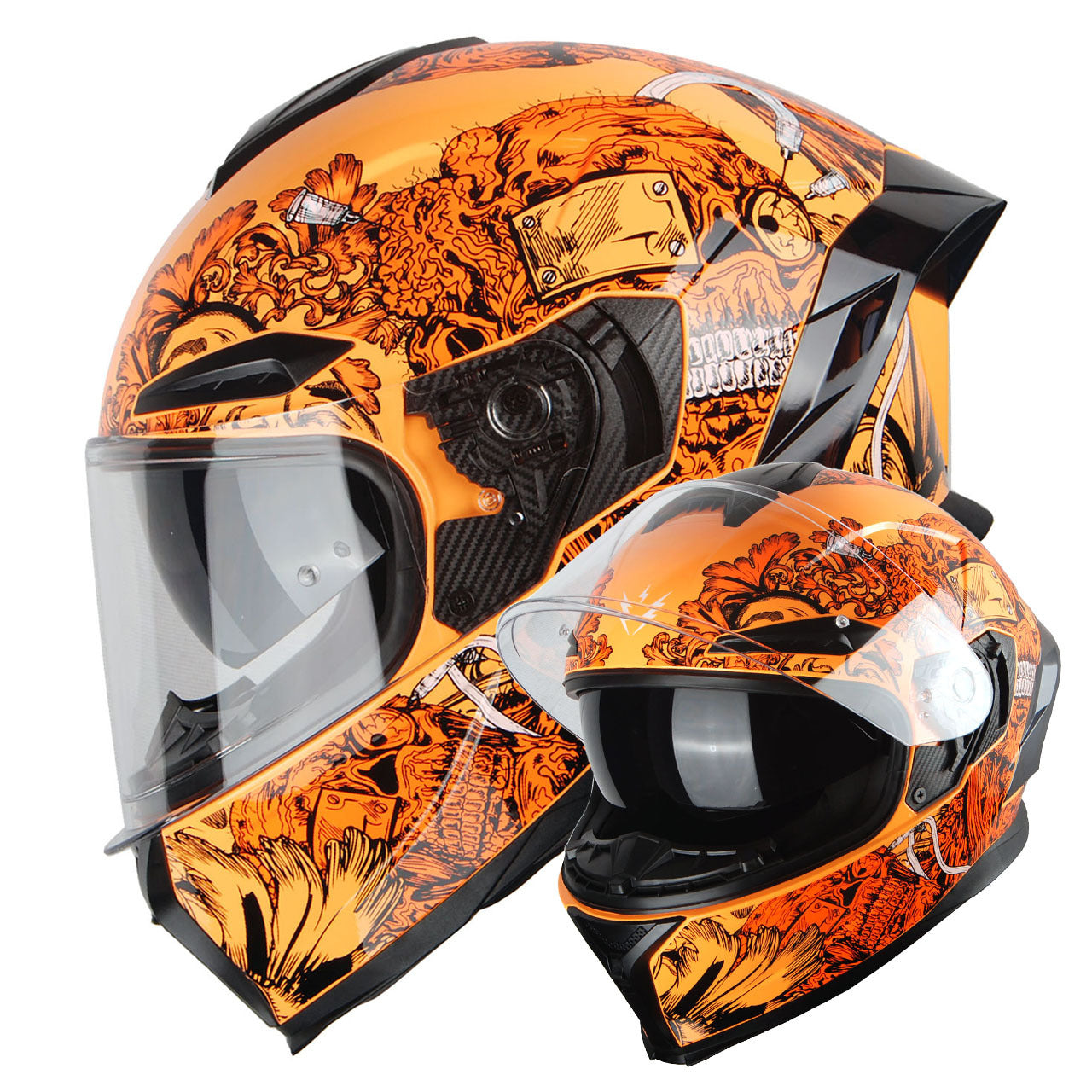 Motorcycle Helmet Full-Face Dual-Visor Shell with Clear Outer Shield, Smoked Inner Visor, Nine Colors and S-XL Sizes