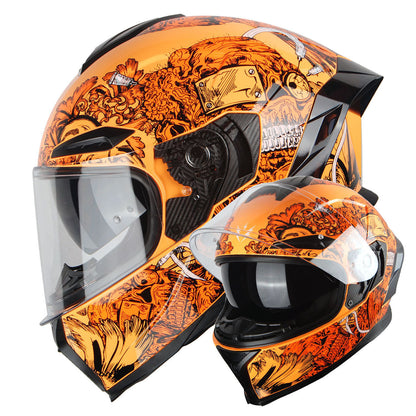 Motorcycle Helmet Full-Face Dual-Visor Shell with Clear Outer Shield, Smoked Inner Visor, Nine Colors and S-XL Sizes