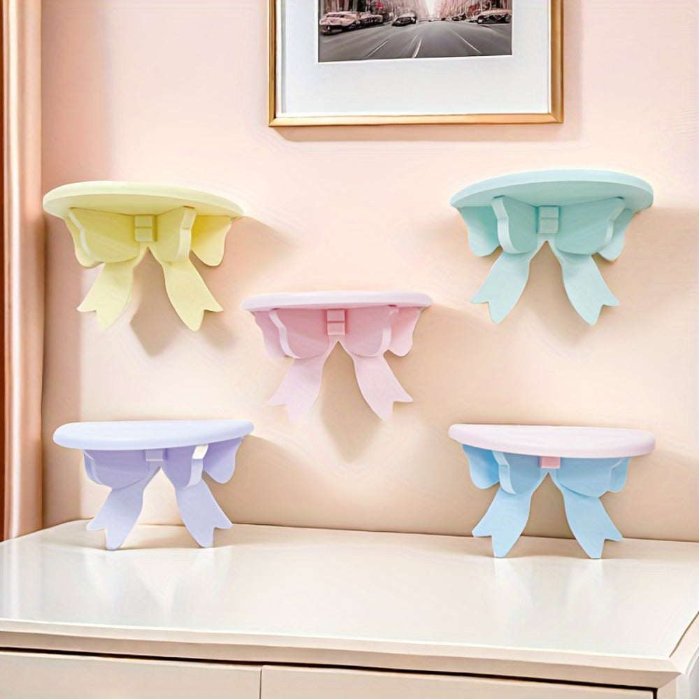 Bow-Shaped Floating Wall Shelf with 20 x 13 cm Pictured Size in Blue-and-Pink or Pink Options