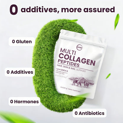 Collagen Powder Multi- Complex, Hydrolyzed Types I, II & III with Skin Nutrients for, Skin Elasticity