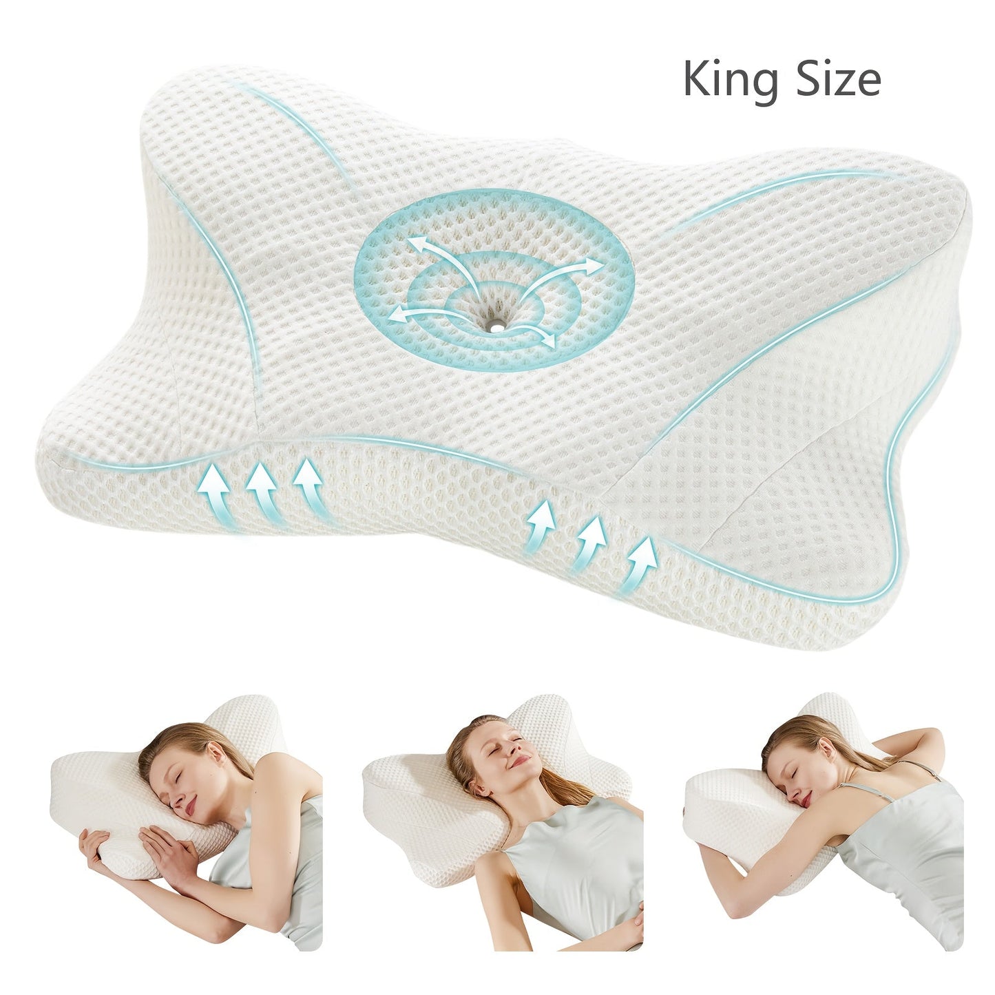 Memory Foam Cervical Pillow Contour Neck Support Orthopedic Bed Pillow for Side Back Stomach Sleepers with Cooling Pillowcase Queen King