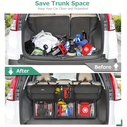 Car Trunk Organizer, 40 x 19 Inch Hanging Rear-Seat Bag with 6 Pockets and Three Adjustable Straps
