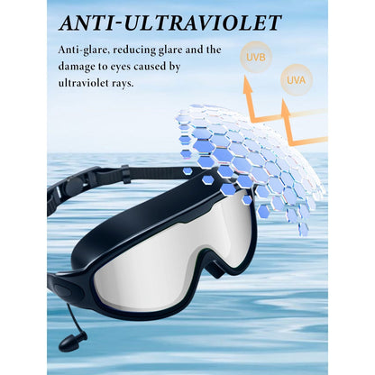 Two-Pack Mirrored Swim Goggles with Wide Lenses, Adjustable Straps, Earplugs, Nose Clip and Storage Case