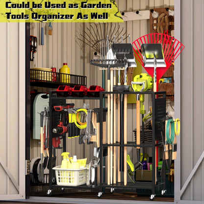 Mobile Tool Cart with Charging Station, 12 Drill Holders & 5 Storage Shelves Power Tool Organizer