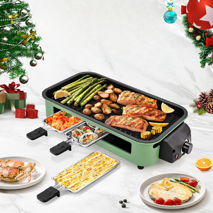 Indoor Electric Smokeless Grill 1500W, Raclette Table Grill with 3 Mini Pans, 16x9" Non-Stick Detachable Plate