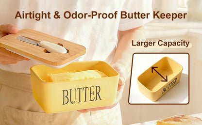 Ceramic Butter Dish with Lid and Knife, Large Countertop Butter Keeper, Airtight Seal, Easy-Clean Design