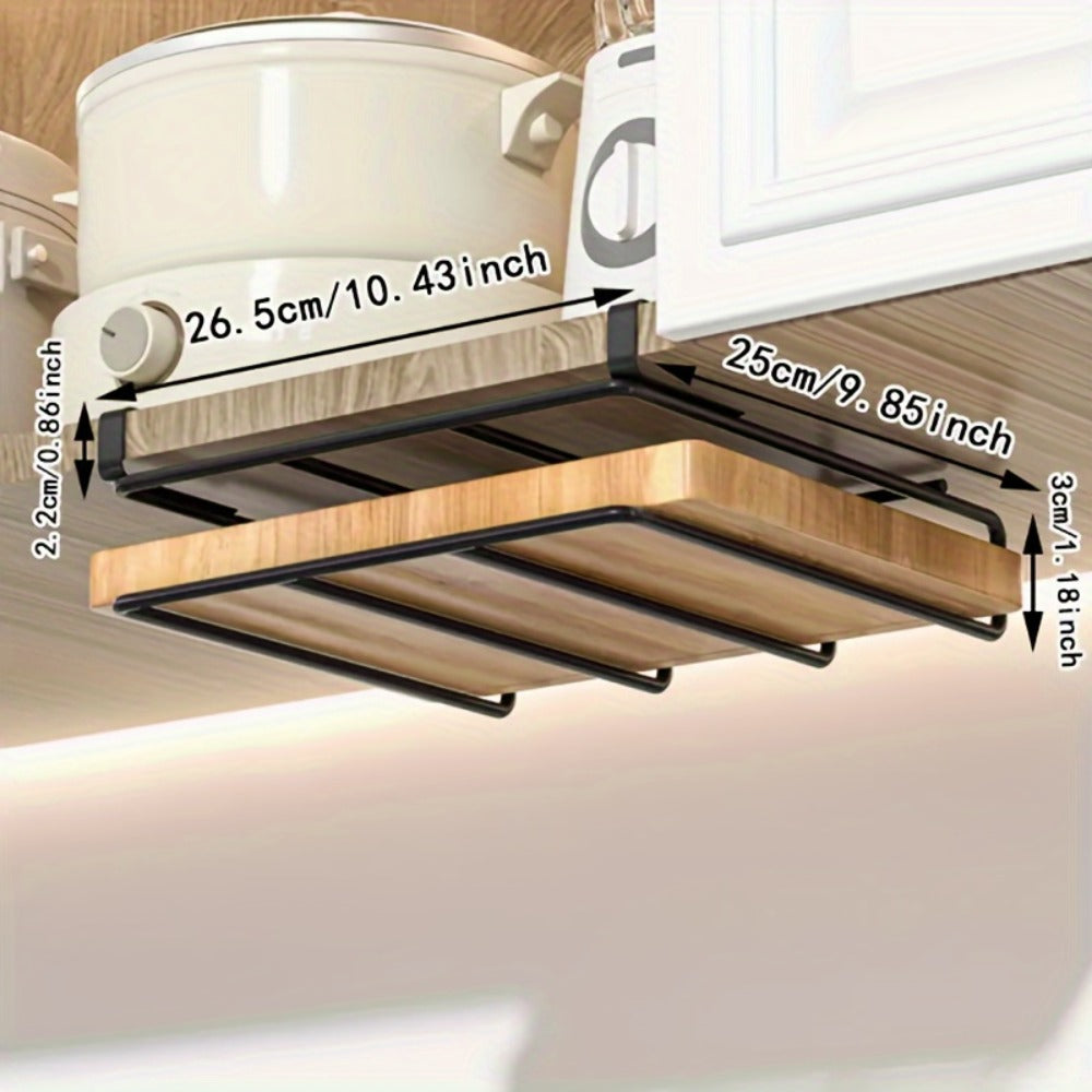 Kitchen Organizer Cutting Board Hook Rack in Carbon Steel for Cabinet-Door or Wall-Mount Storage in Black