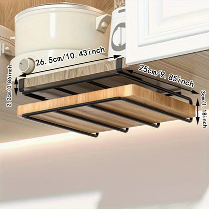 Kitchen Organizer Cutting Board Hook Rack in Carbon Steel for Cabinet-Door or Wall-Mount Storage in Black