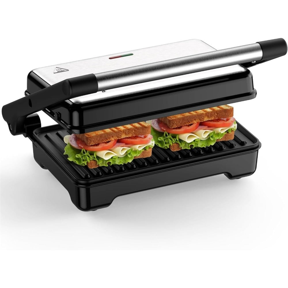 Panini Press Sandwich Maker 1200W, Non-Stick Cast Aluminum Grill with 180-Degree Opening, 2-Slice Panini Maker with Indicator Lights