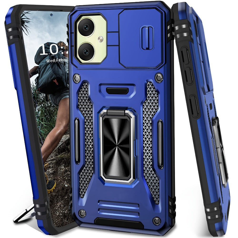 Samsung Galaxy Shockproof Magnetic Phone Case with 360° Rotating Ring Bracket & Sliding Lens Protector – Heavy Duty Cover for S24FE S23FE