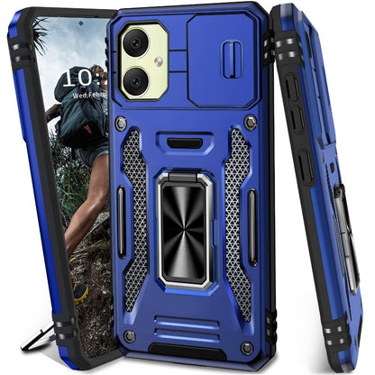 Samsung Galaxy Shockproof Magnetic Phone Case with 360° Rotating Ring Bracket & Sliding Lens Protector – Heavy Duty Cover for S24FE S23FE