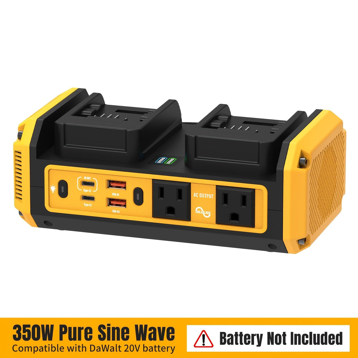 HASEED 350W Pure Sine Wave Power Inverter For DeWalt 20V Battery, 120V AC, 140W PD Fast Charging