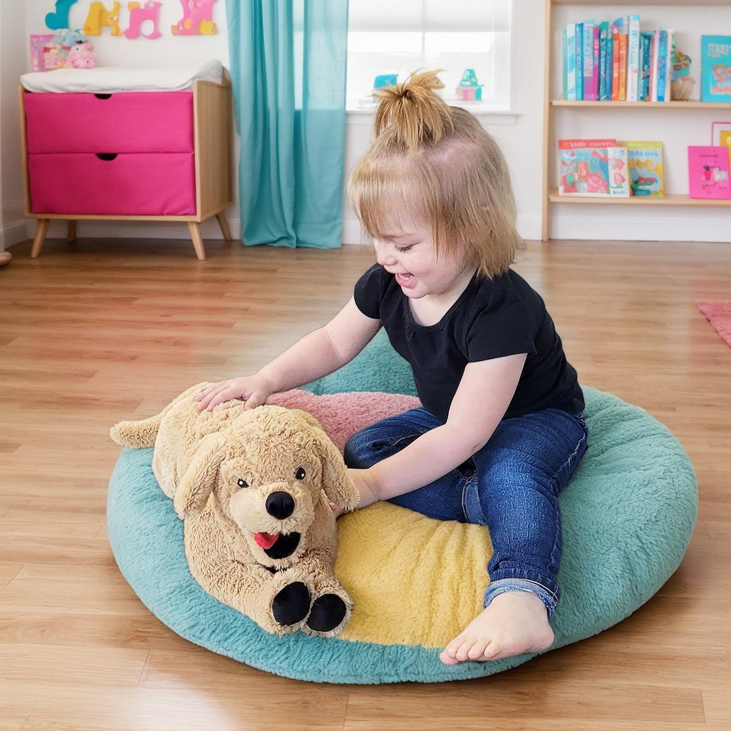 21-Inch Golden Retriever Plush Dog with Lying Pose, Tan Coat and Black Paw Details for Display