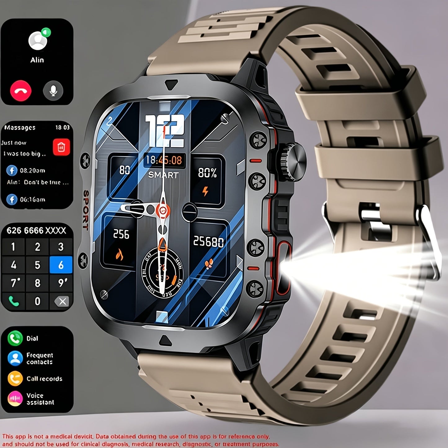 Smartwatch Brown Black Large Screen – Wireless Calling & SMS, Fitness Tracker, Remote Camera Control, USB Rechargeable – Unisex