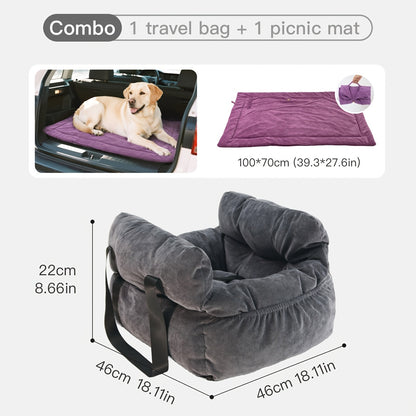 Dog Car Seat Carrier Booster with Safety Harness – Pet Travel Seat for Dogs & Cats, Handheld & Shoulder Strap, Fits Front & Back Seat