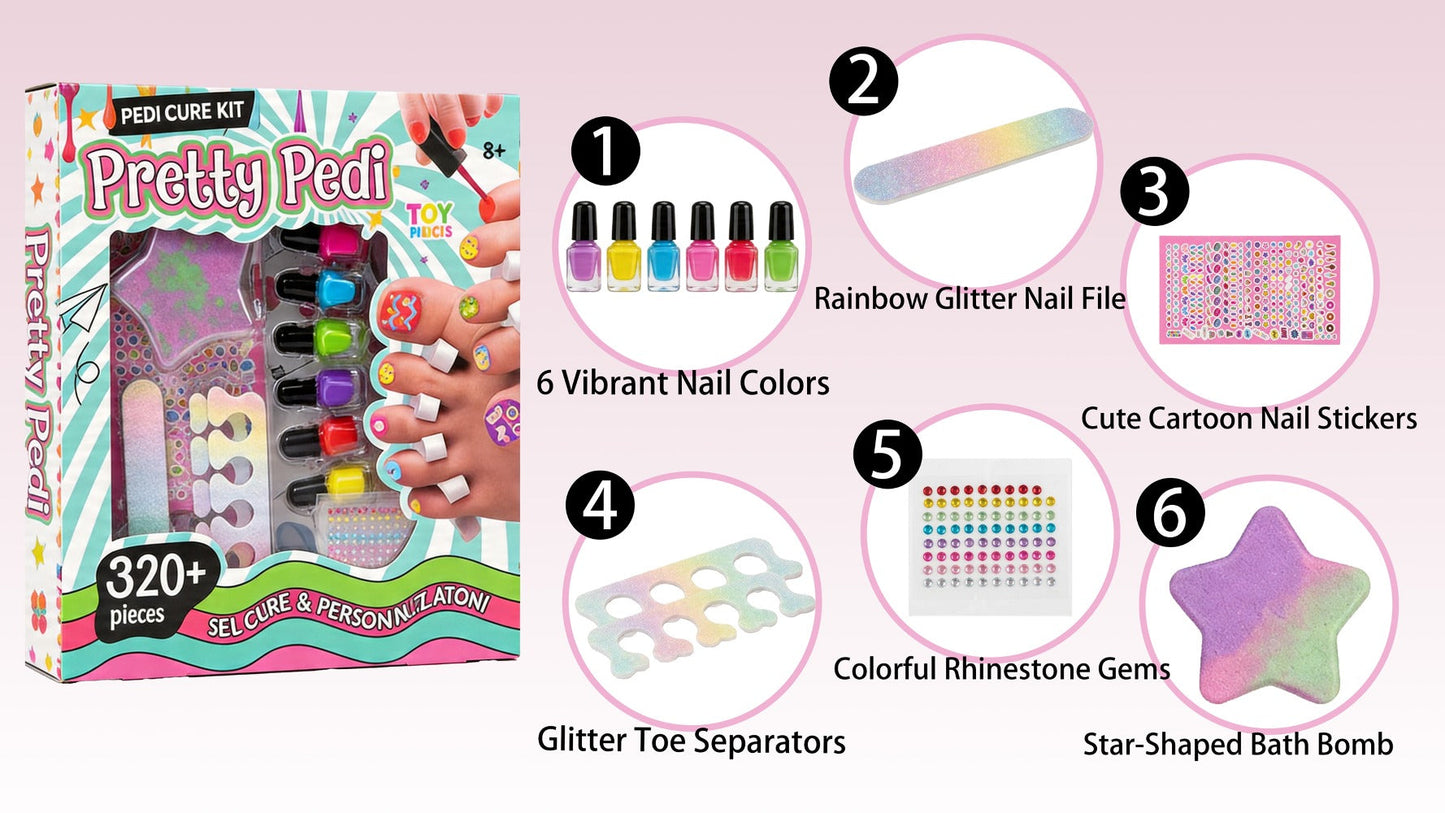 Pedicure Play Set for Girls 8+, 320+ Pieces Pretend Spa Kit with Colorful Nail Polishes & Stickers