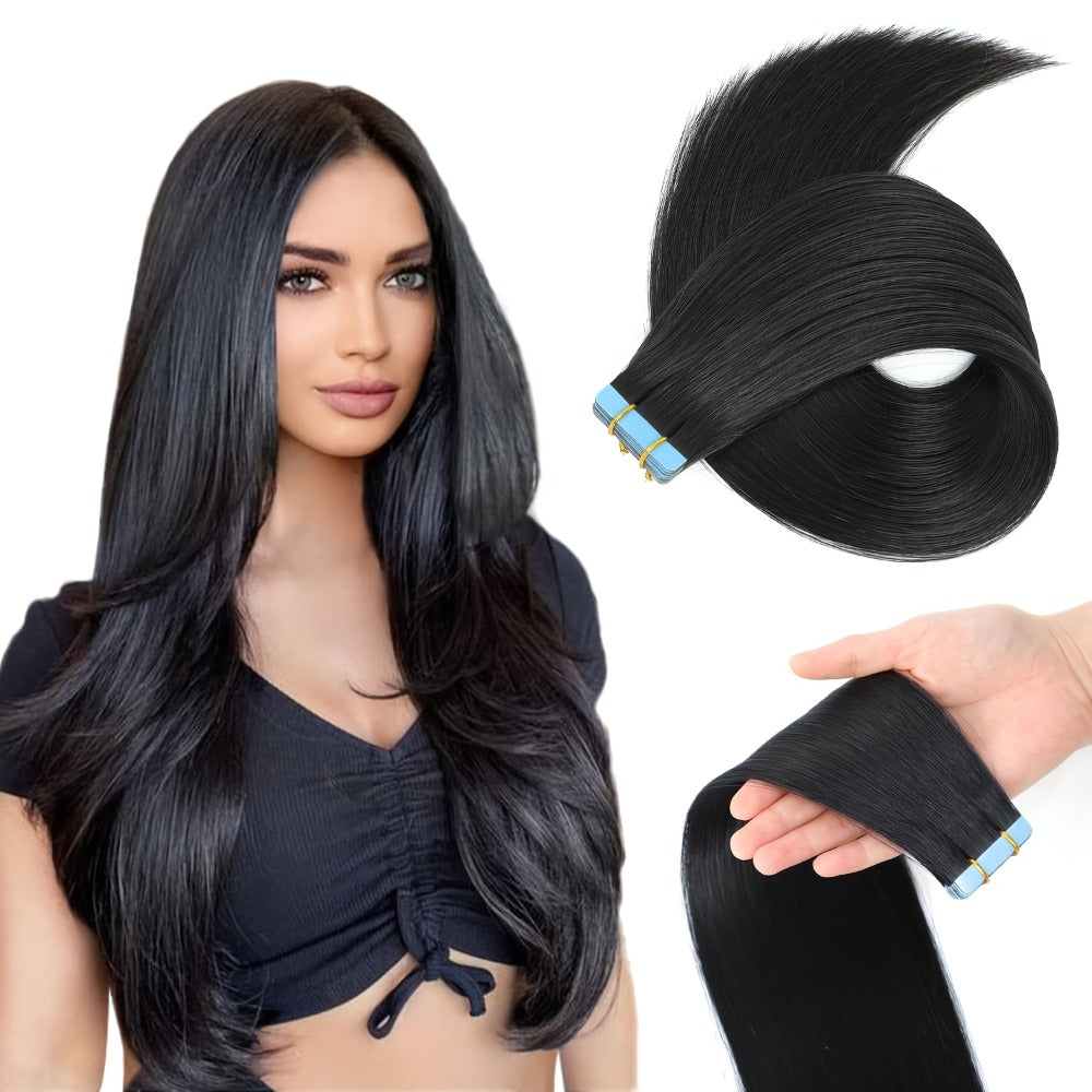 Tape In Hair Extensions Human Hair Straight Natural Black 1B Seamless Skin Weft 10pcs 30g 16 20 22 24 Inch Invisible Blend for Volume