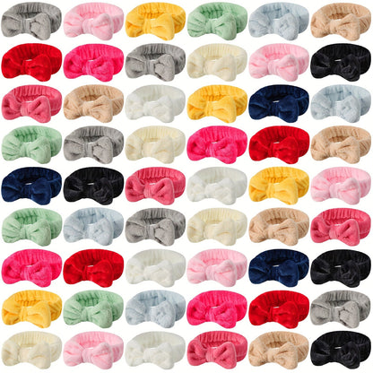Spa Headbands for Washing Face 52 Pack Bulk Set – Soft Coral Fleece Bow Headband in 13 Colors for Women Skincare Makeup Shower Facial