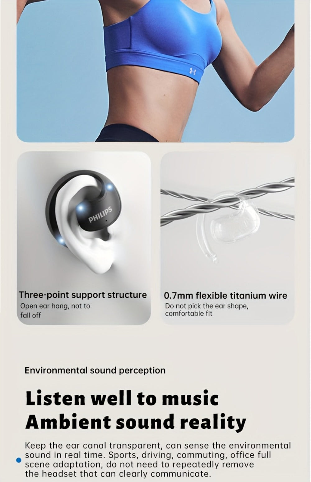 True Wireless Earbuds Philips TAT2708 Open-Earhook Set with Call Noise Reduction, Touch Controls and USB-C Case
