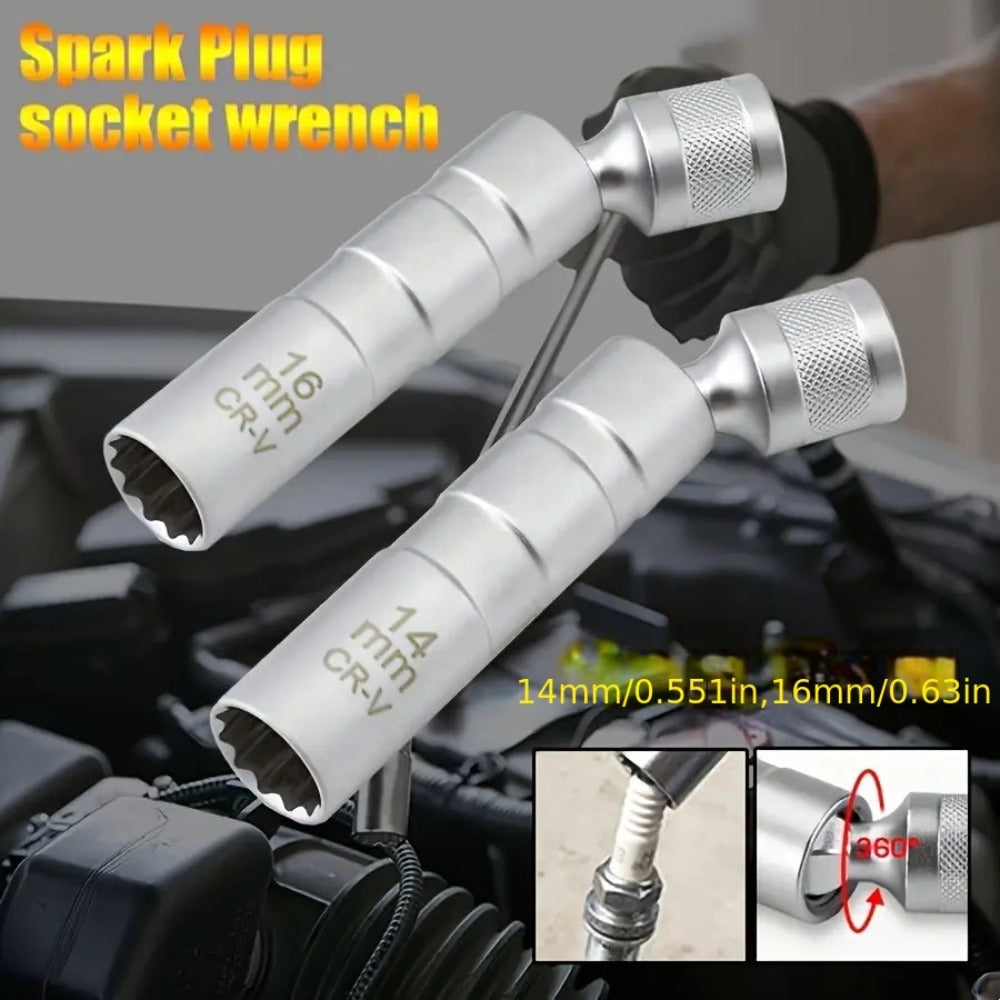 Magnetic Spark Plug Socket Set 14mm 16mm Universal 1/2 Inch Drive Alloy Steel Spark Plug Removal Tool with 3/8 Inch Drive Ratchet Wrench