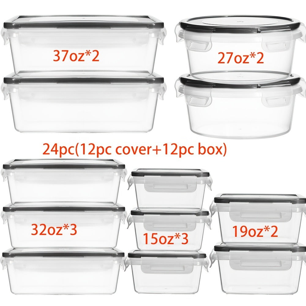 Lunch Box Food Storage Organizer with Flip-Top Lids and Multi-Size Plastic Container Sets for Kitchen and Pantry Organization