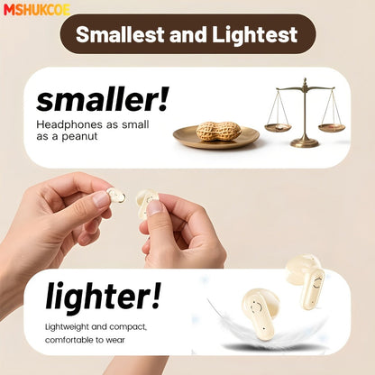 Wireless Earbuds MSHUKCOE 2-in-1 Mini Sleep Style with Touch Controls and Black, Khaki or Purple Choices