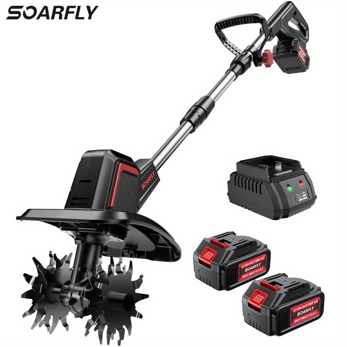 Cordless Electric Cultivator 360RPM - Wireless Electric Tiller & Soil Loosening Machine with 2×4.0Ah for Garden, Patio and Yard Use
