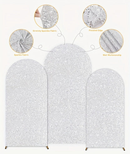Sequin Wedding Arch Cover Set 3pcs, 6ft 6.6ft 7.2ft Metallic Spandex Payette Glitter Arch Backdrop Cover for Wedding Ceremony