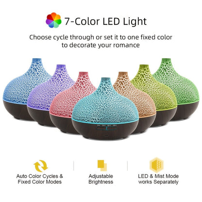 Two-Pack 550ml Essential Oil Diffuser Set with Remotes, Seven-Color Lights and 12 Oil Bottles