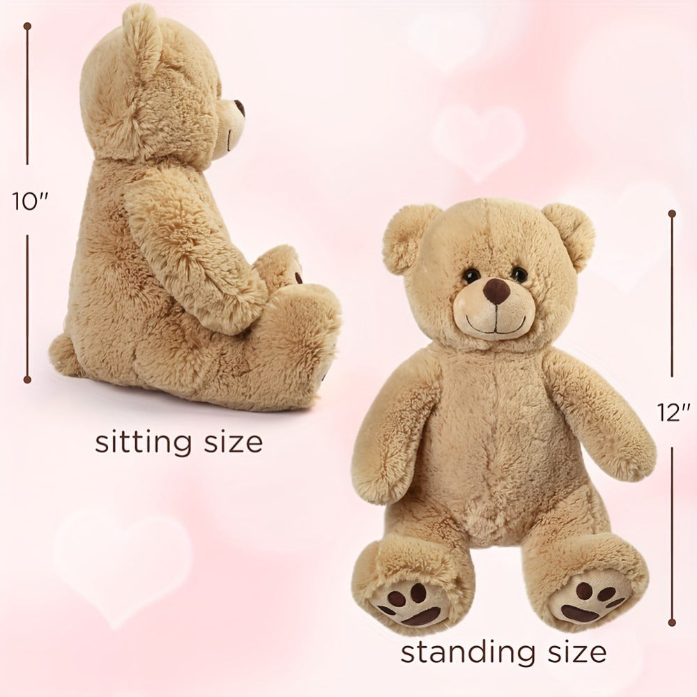 Plush Toy Soft Brown Teddy Bear in 10-Inch or 12-Inch Sizes with Classic Paw-Pad Details for Character Display, Room Decor and Gift