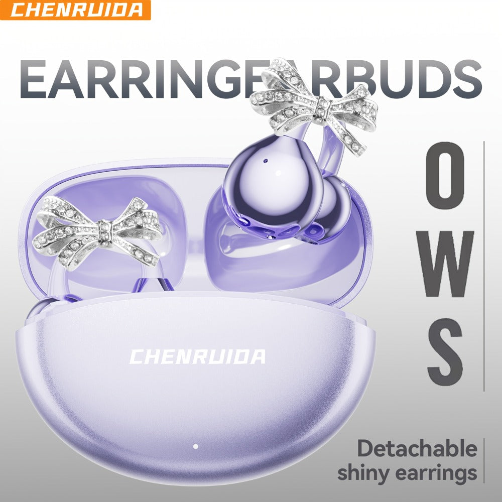 Butterfly Earring Wireless Earphones Open-Ear AI Translation HD Calls Touch Control for Bedside Audio, Alarms and Room Entertainment