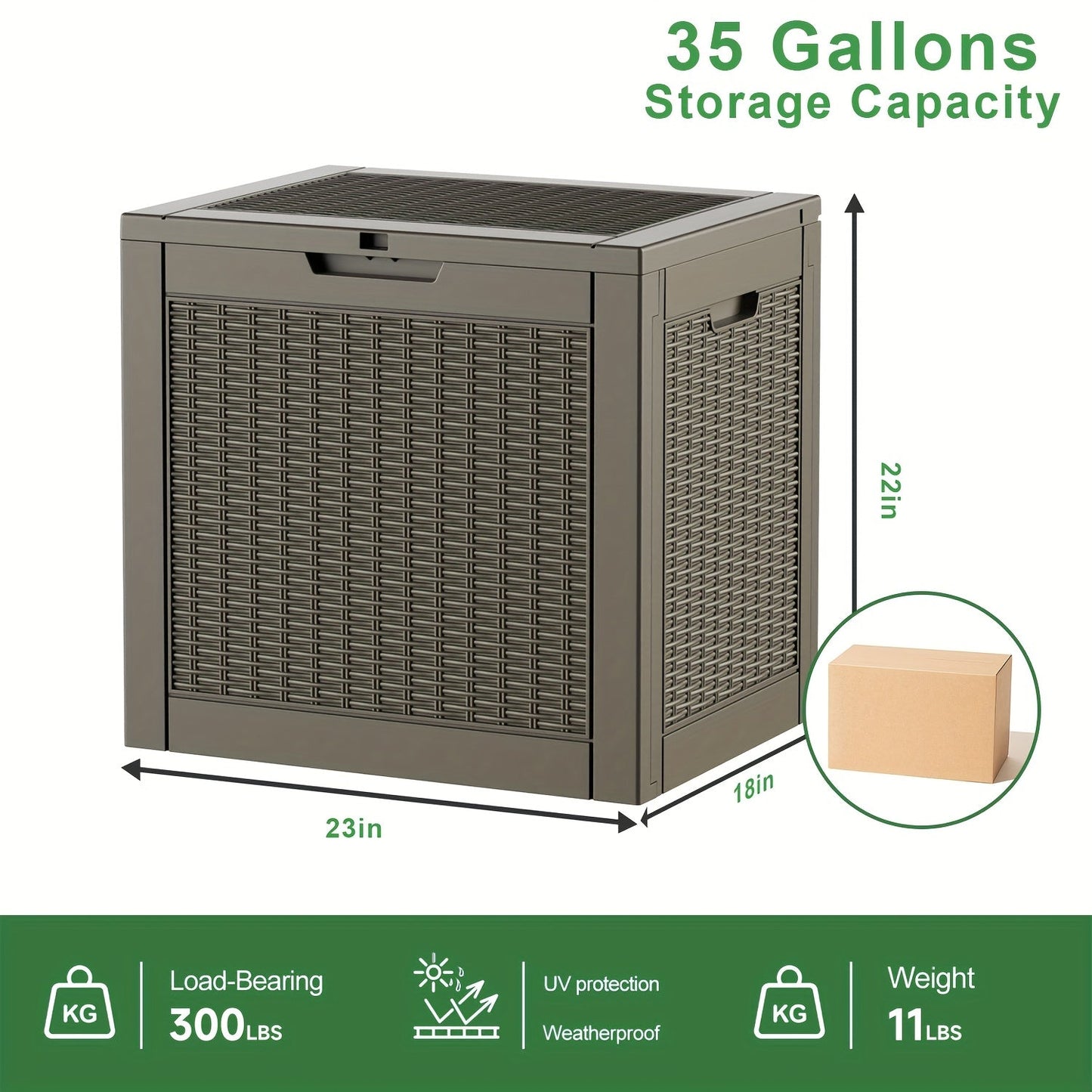35-Gallon Deck Box with Wood-Grain or Rattan-Style Panels in Black or Light Brown Color Options