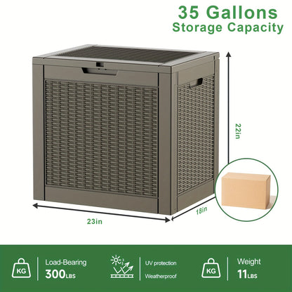 35-Gallon Deck Box with Wood-Grain or Rattan-Style Panels in Black or Light Brown Color Options