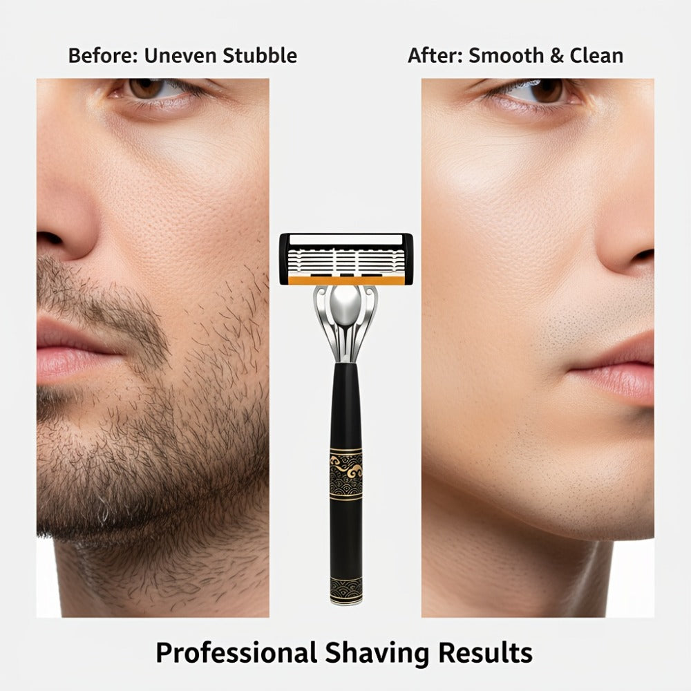 Luxury Men's Razor Set 6-Layer Blades – 2 Ergonomic Anti-Slip Handles & 72 Replaceable Blades, Precision Manual Shaving Kit