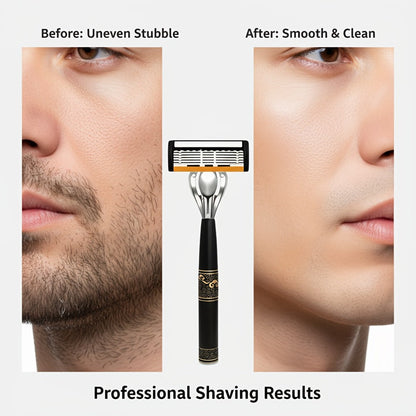 Luxury Men's Razor Set 6-Layer Blades – 2 Ergonomic Anti-Slip Handles & 72 Replaceable Blades, Precision Manual Shaving Kit