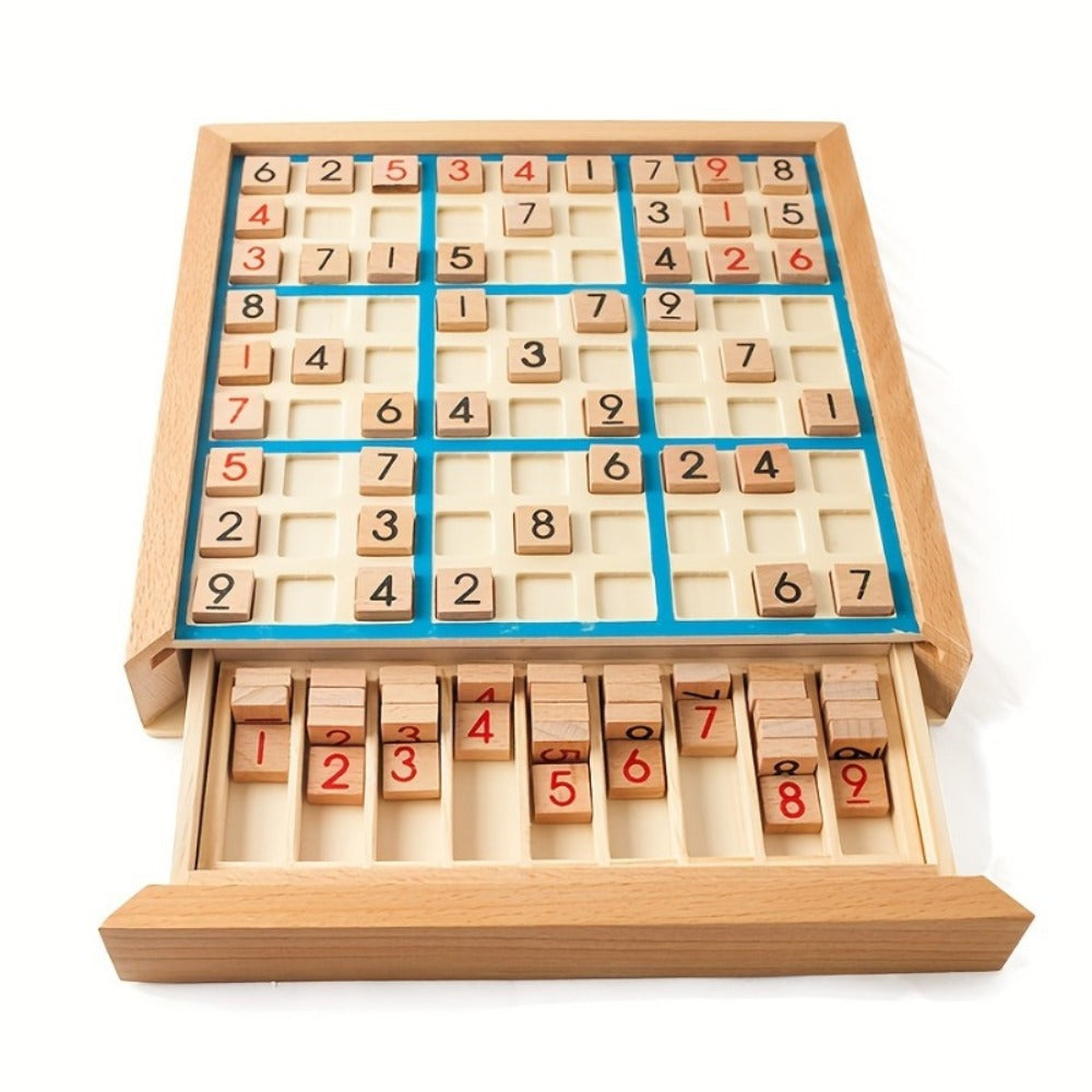 Wooden Sudoku Board Game for Kids & Adults, Logic Brain Teaser Puzzle with Challenge Cards, Number Thinking Educational Family Game