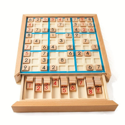 Wooden Sudoku Board Game for Kids & Adults, Logic Brain Teaser Puzzle with Challenge Cards, Number Thinking Educational Family Game