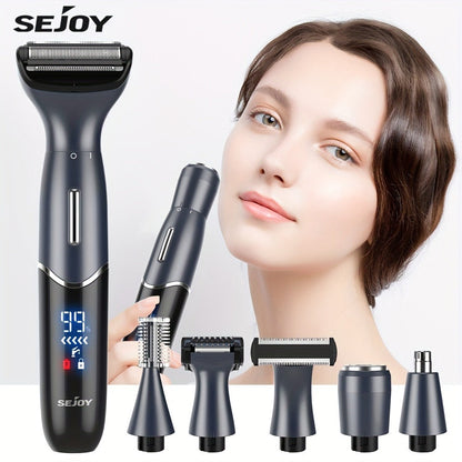 Women's Electric Bikini Trimmer Body Shaver Cordless Razor Replaceable Heads Facial Hair Eyebrow Nose Ear Hair Removal Sensitive Skin