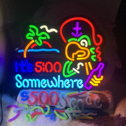 Neon Light Sign Beer O'Clock It's 5 O'Clock Somewhere Bar Sign LED Wall Decor for Man Cave Home Bar Pub Game Room Party Birthday Bedroom