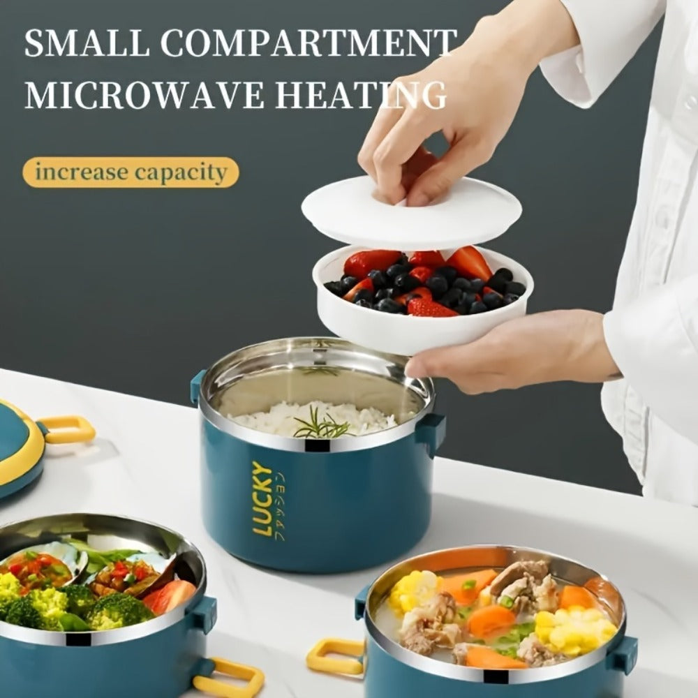 Insulated Lunch Box Set Stainless Steel – Large Leak Proof Bento Container with Thermal Bag and Cutlery