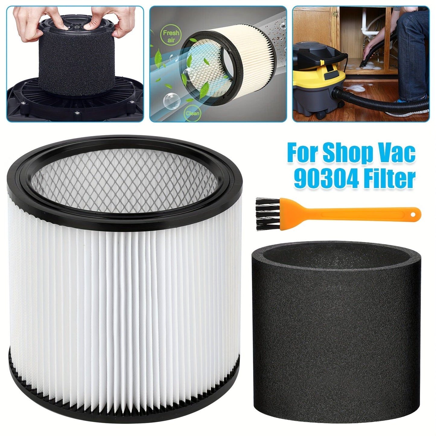 Shop Vac Replacement Filter 2-Pack – Washable Cartridge Filter Compatible with 90350 90304 90333, Fits Most Wet Dry Vacuum 5 Gallon