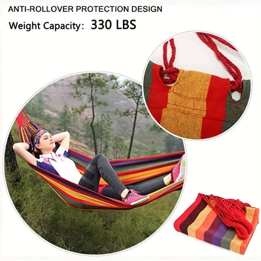 Striped Outdoor Hammock, 94.49 x 31.5 Inches with Two Ropes, Carry Bag and 330 lb Load-Limit Marking