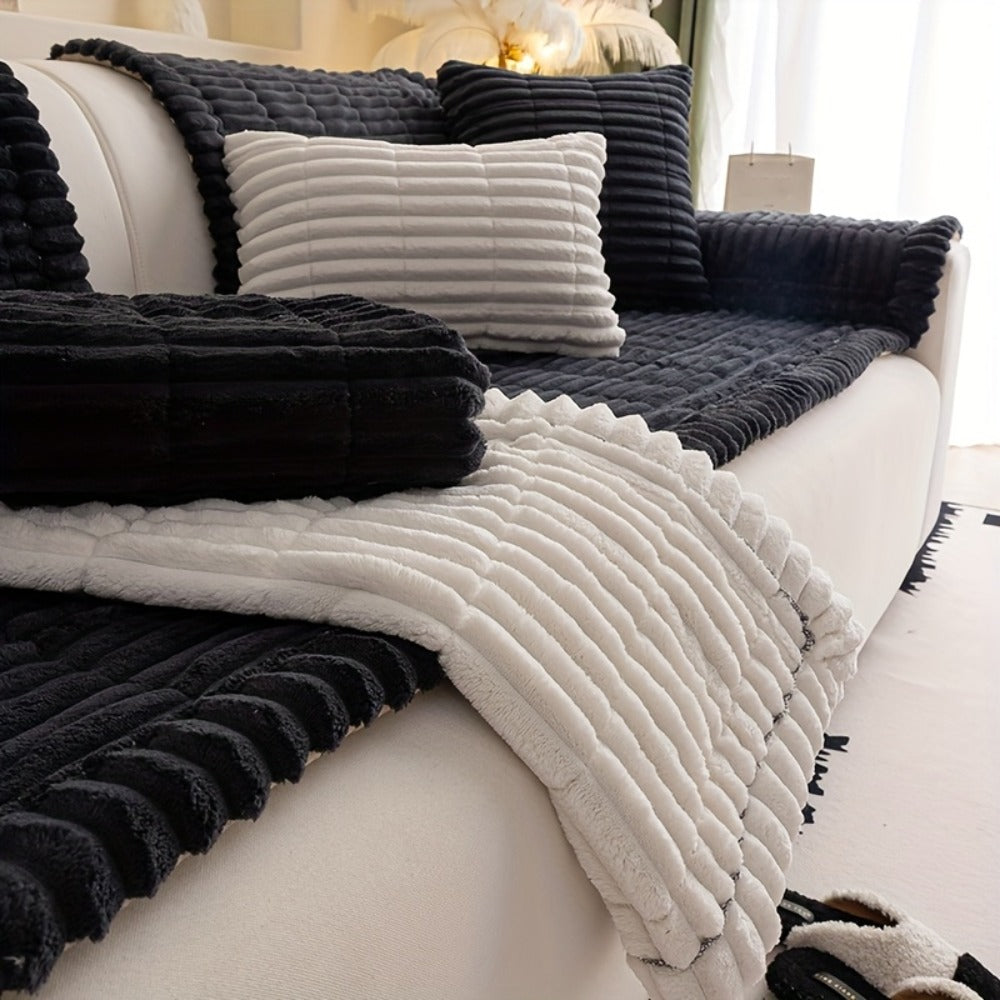 Sofa Cushion Cover Plush Velvet Washable Seat Pad Wavy Edge Soft Kapok Filling for Couch Loveseat 1 2 3 4 Seater